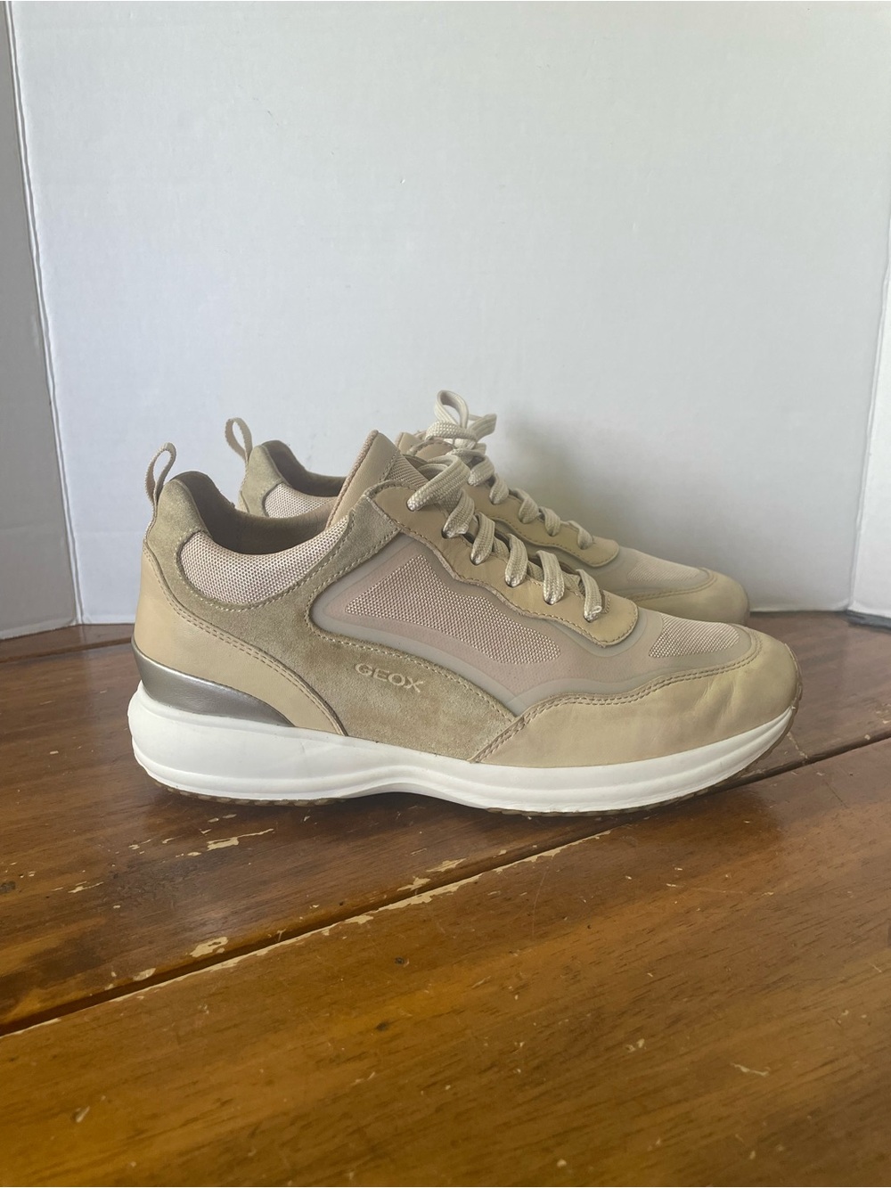 Geox Respira Beige Neutral Sneakers Comfort Shoes Walking Leather Suede 8 38